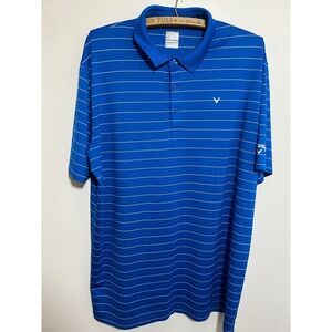 Callaway Golf Polo Shirt Mens XL Blue White Striped Opti-Dri Short Sleeve Sport
